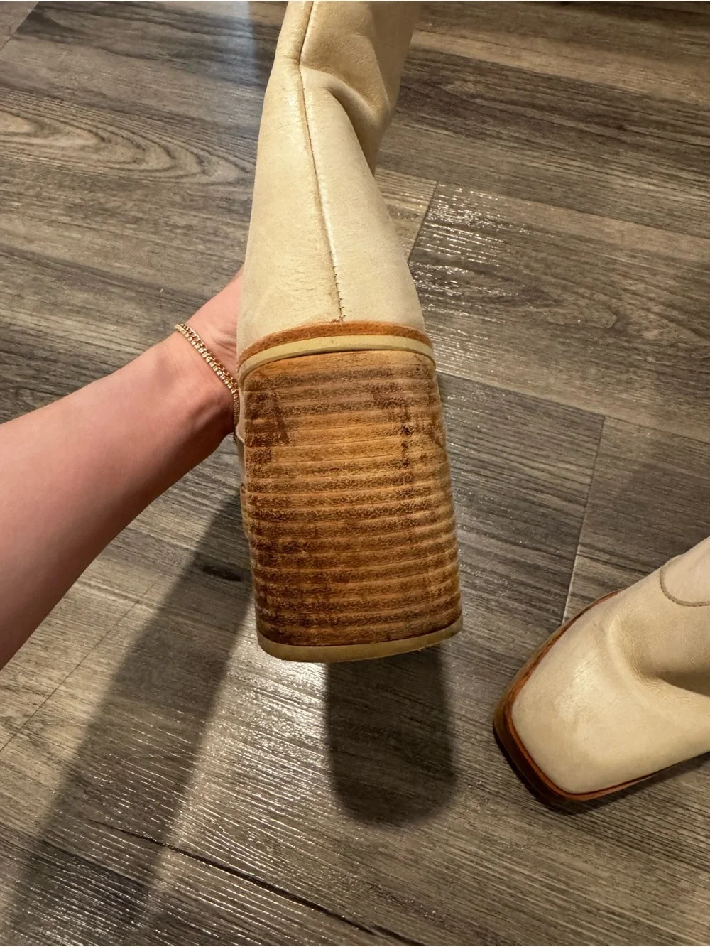 Free People Ruby Platform Ankle Boot Bone Leather Western Size 39 1/2 (9.5)